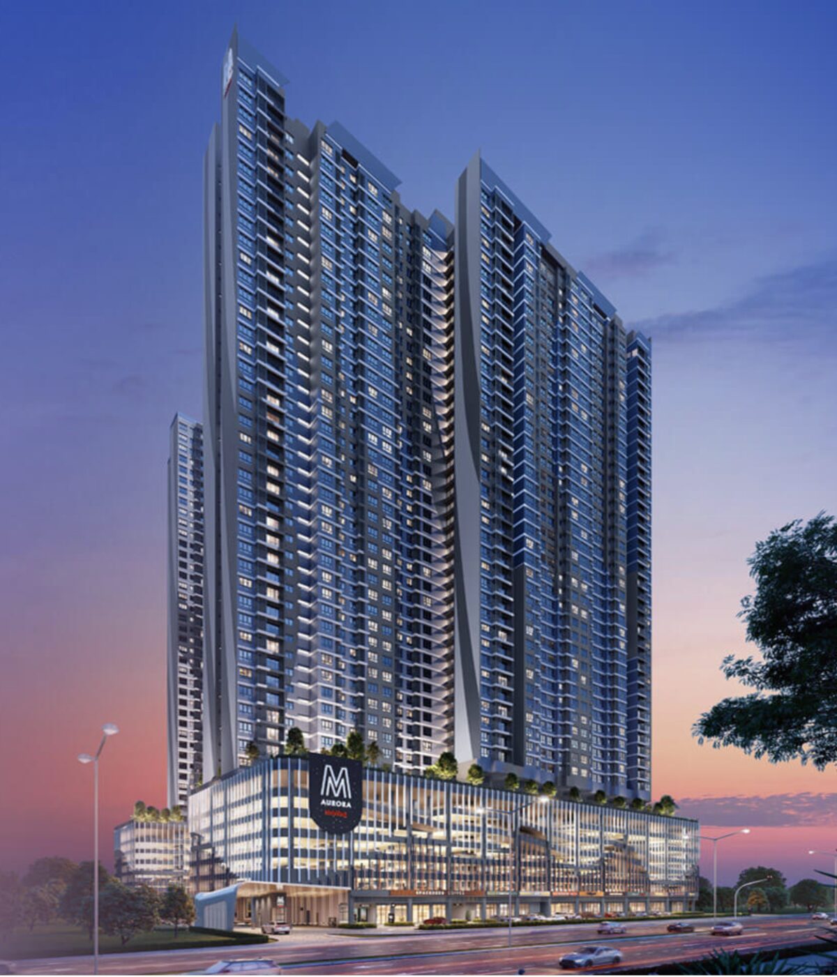 M Aurora twin towers artist impression at dusk, Old Klang Road Kuala Lumpur